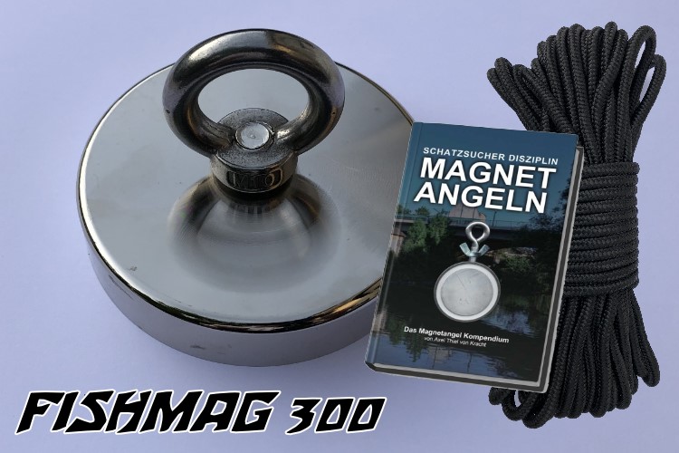 Bergemagnet FISHMAG 300 mit Nylonseil und Magnetangelbuch